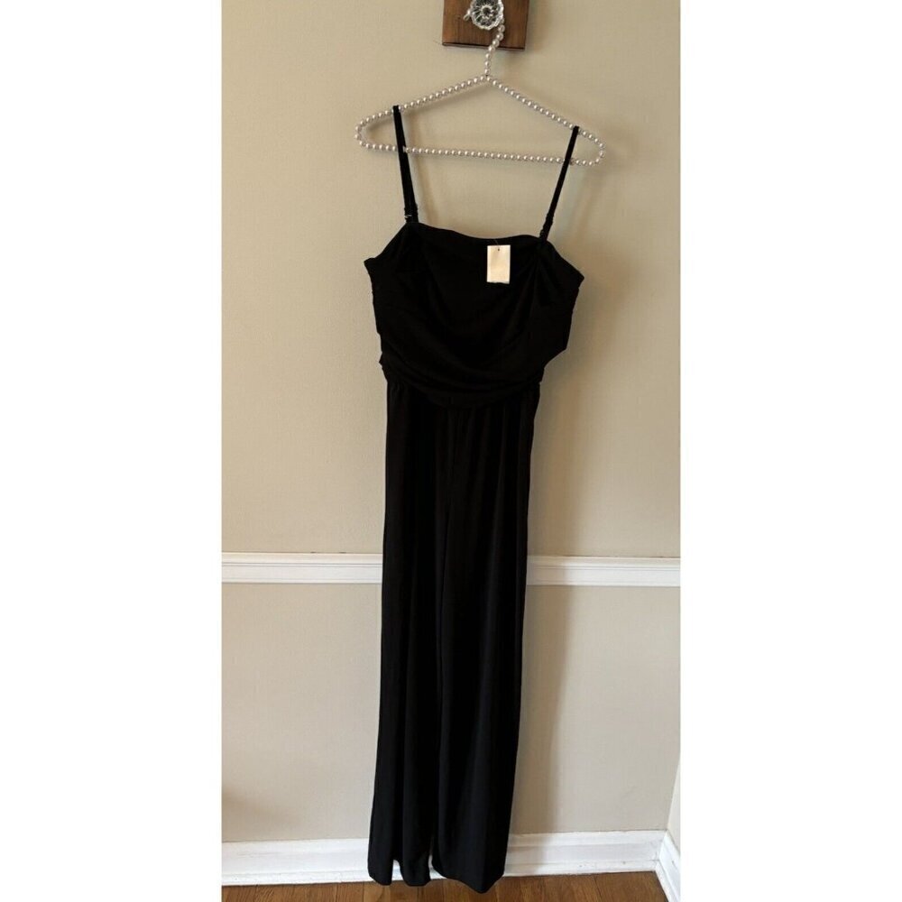 NWT Chicos Size 1 Jana Black Sleeveless Jumpsuit Drape Bodice